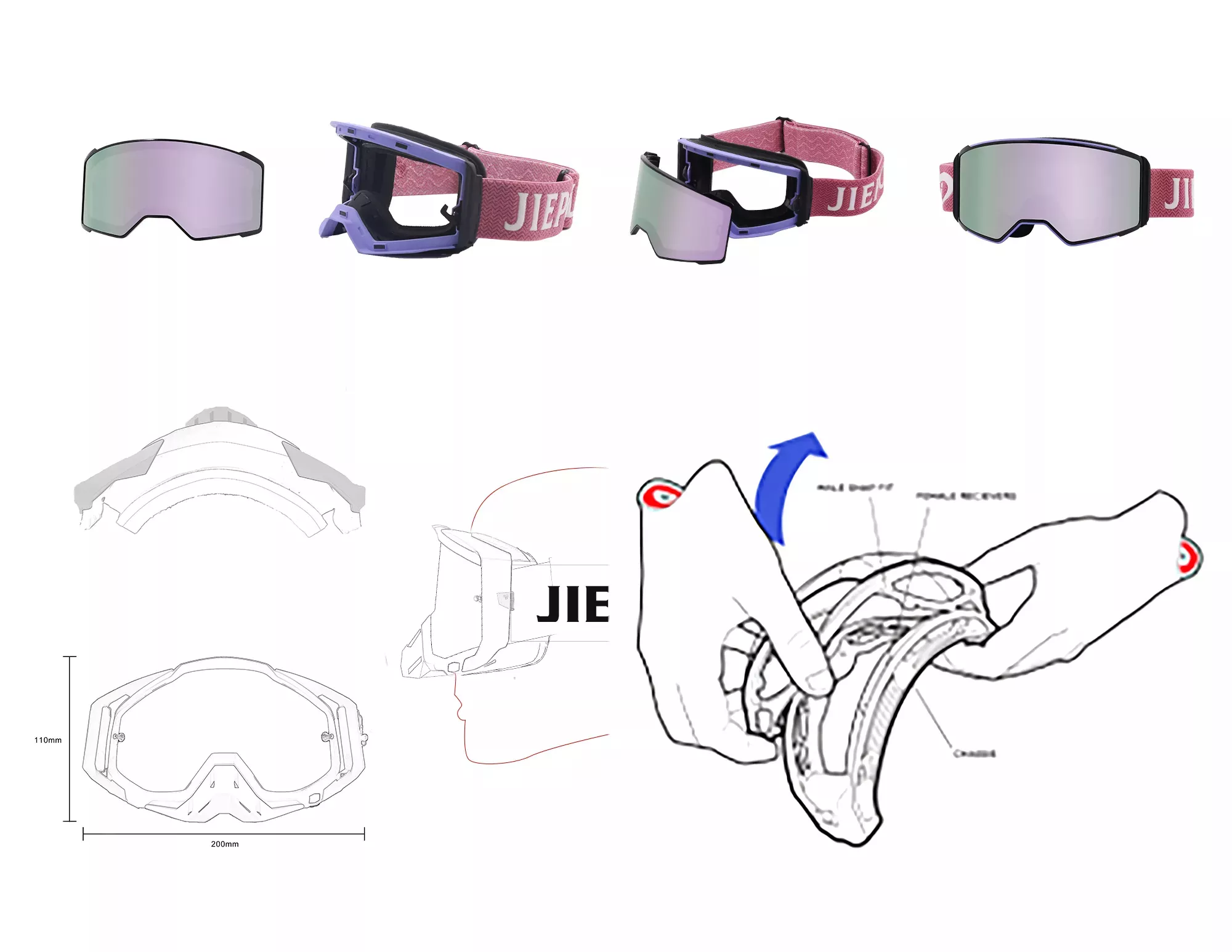 make 3D design for skiing/ motocross/ cycling goggles